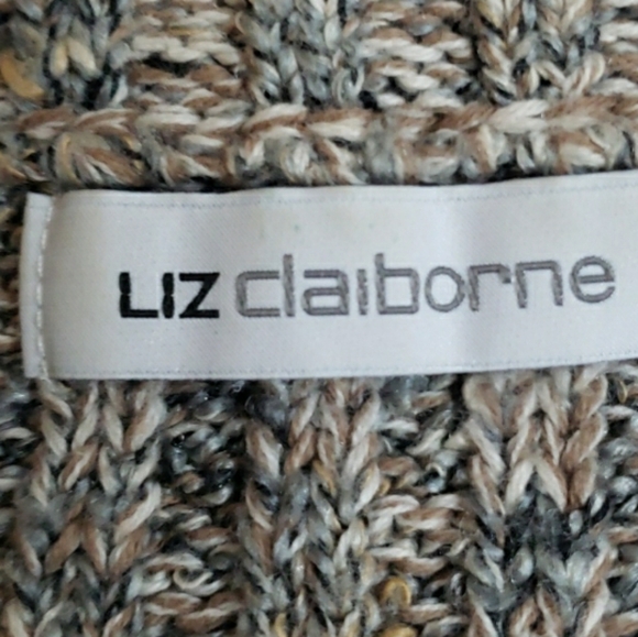 Liz Claiborne Ribbed Marbled Tan & Gray Knit 1/4 Zip Sweater, Size M - Picture 12 of 16